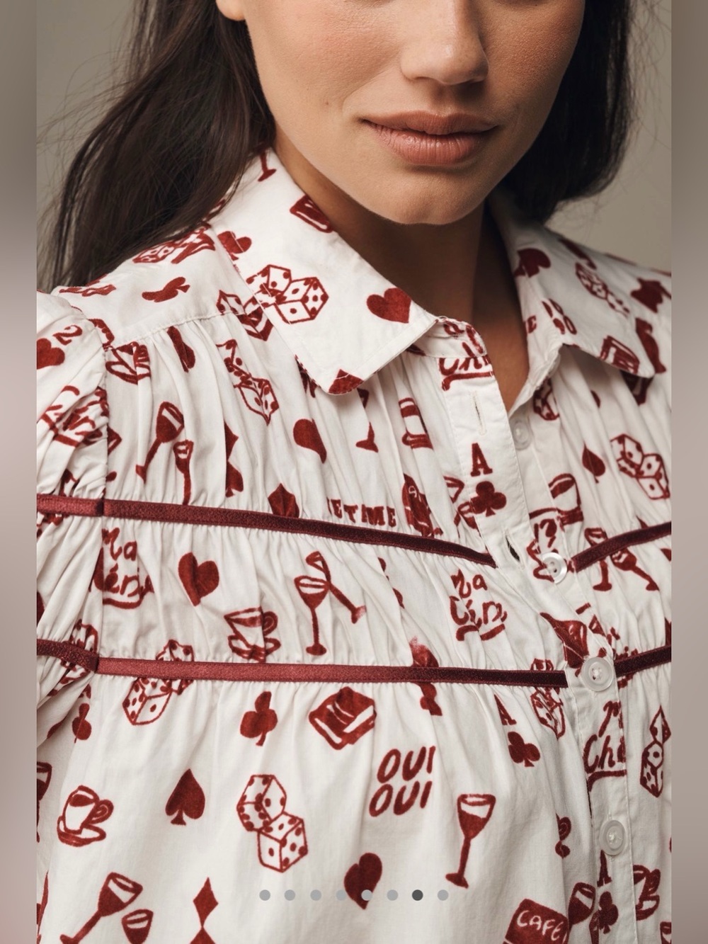 Maeve White Leandra Flocked Shirred Yoke Blouse by Maeve - Picture 7 of 10